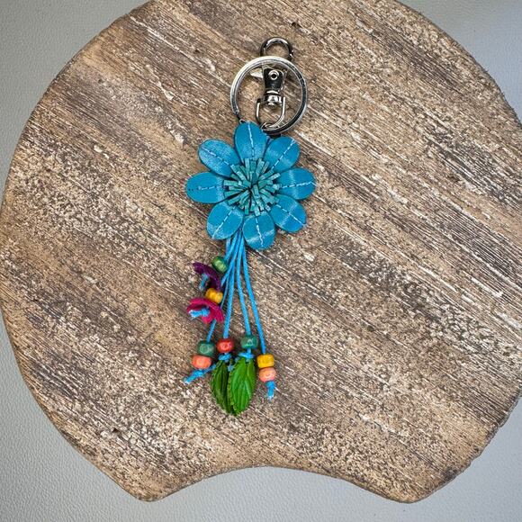 Leather Flower Purse Charm Genuine Leather Bag Charm NEW FAST SHIP - Picture 5 of 7